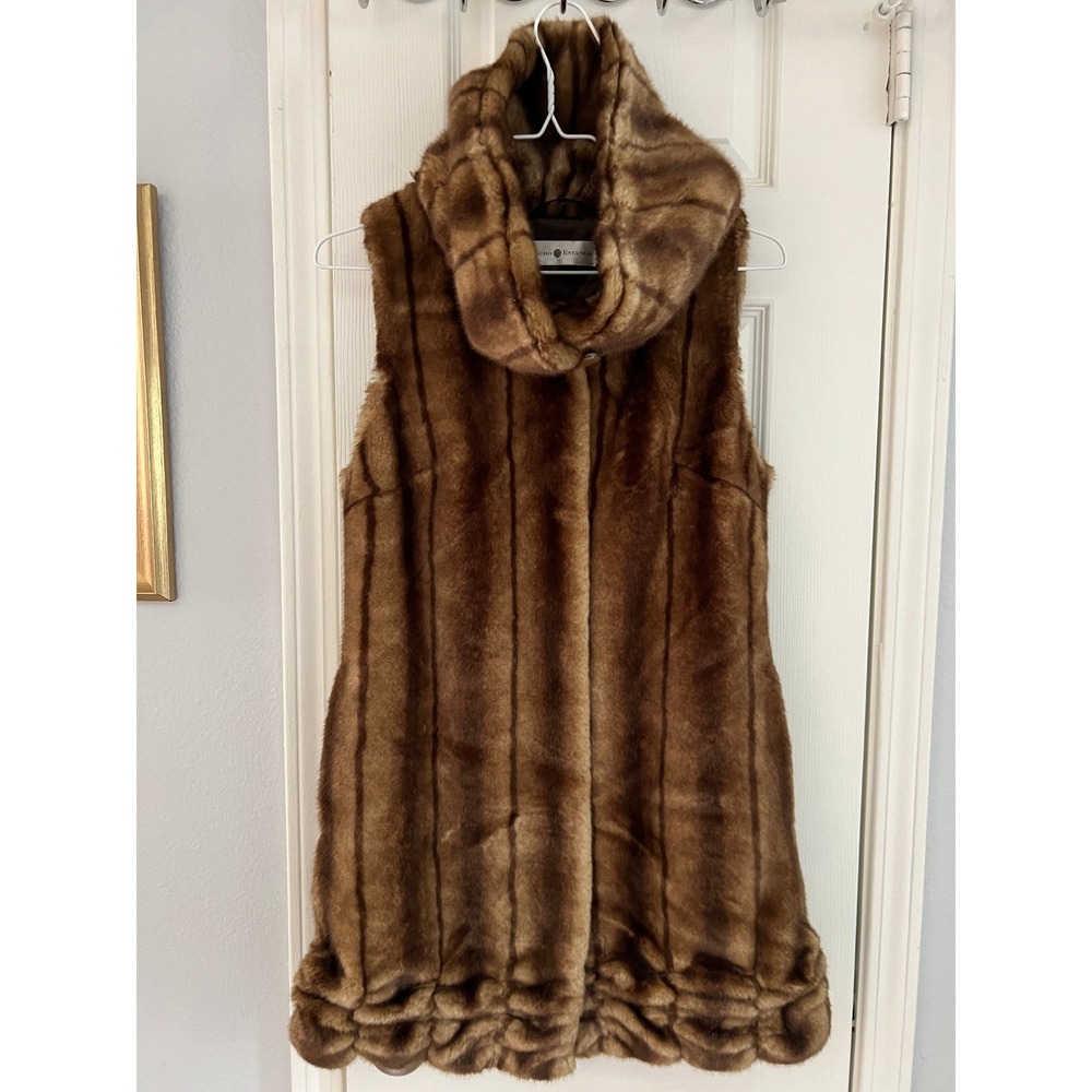 Rancho Estancia Western Vest Women‎ XS Acrylic Blend Lined Fuzzy Faux Fur Brown